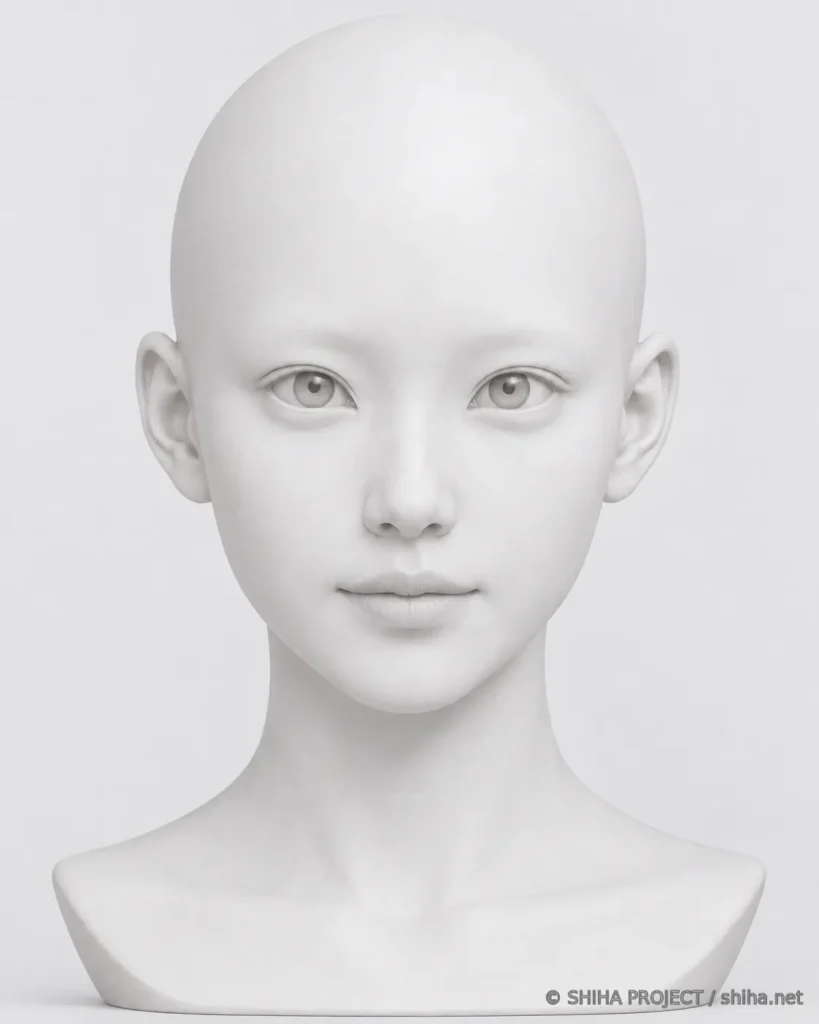 森野詩葉のスキンヘッド頭部を正面から示したIdentity基準画像