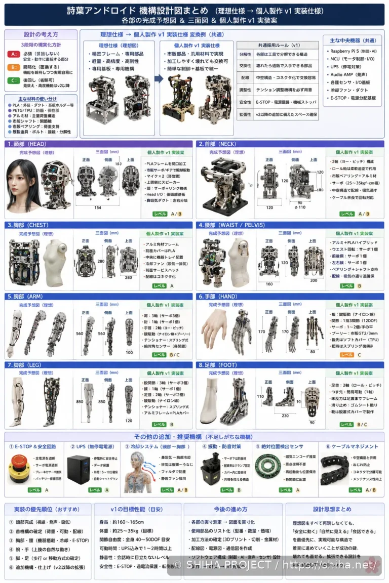 森野詩葉アンドロイドの目標外観と全身プロポーションを示す理想形コンセプト