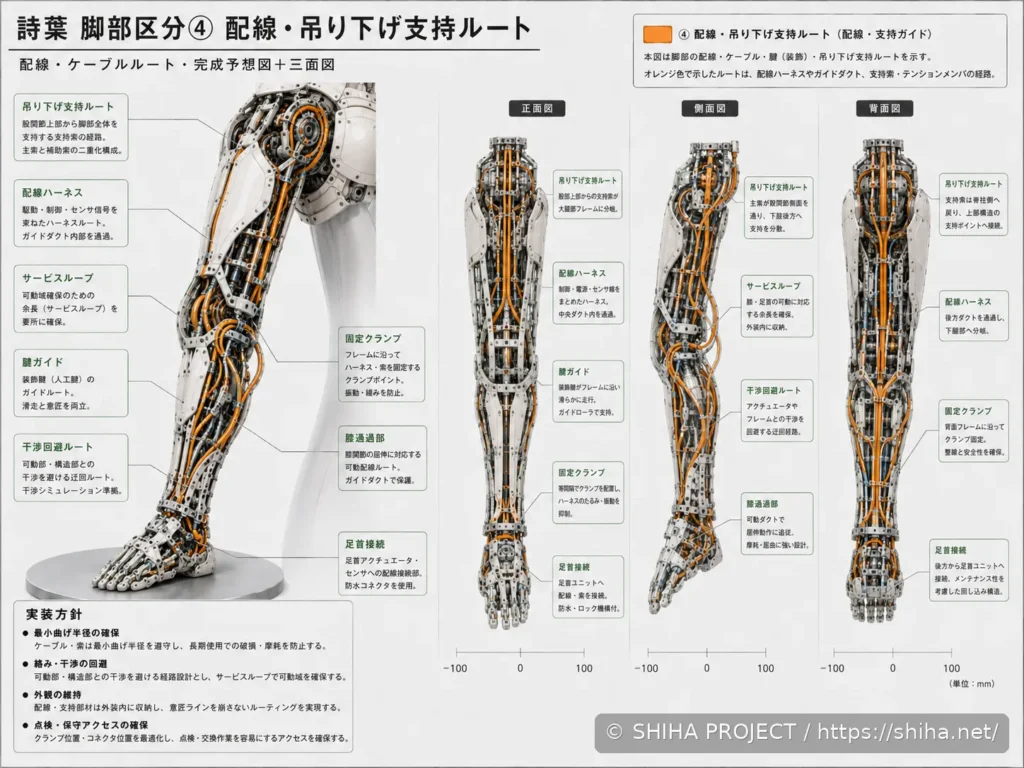 SHIHA ANDROID v1の脚部の腱・ケーブル駆動と機械構成を検討した設計コンセプト 04