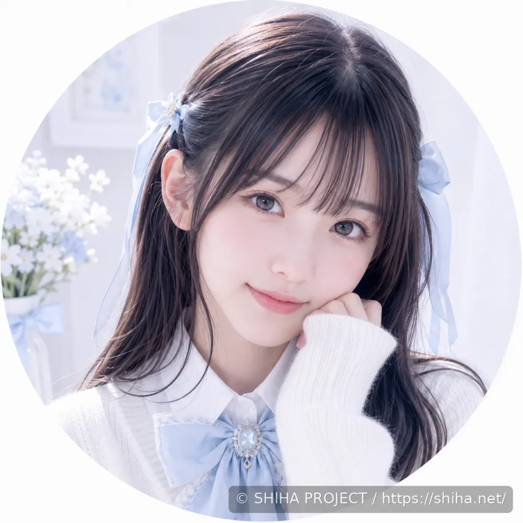 白と淡い水色の衣装を着た森野詩葉の公式人物ビジュアル