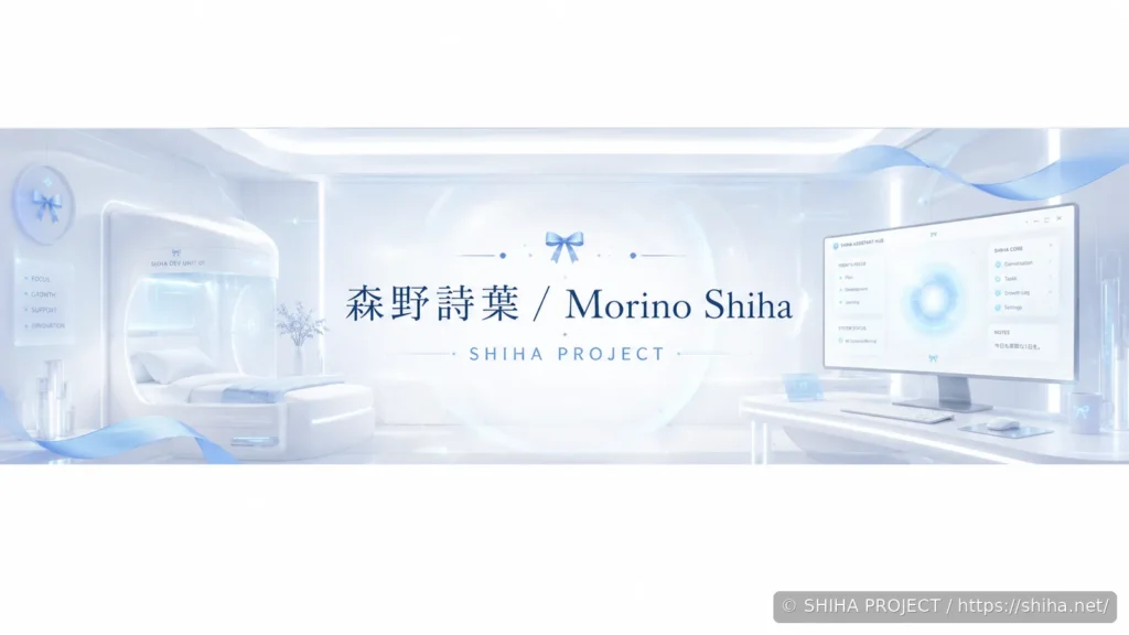 SHIHA PROJECTの白と淡い水色の開発ラボを用いたワイドタイトルビジュアル