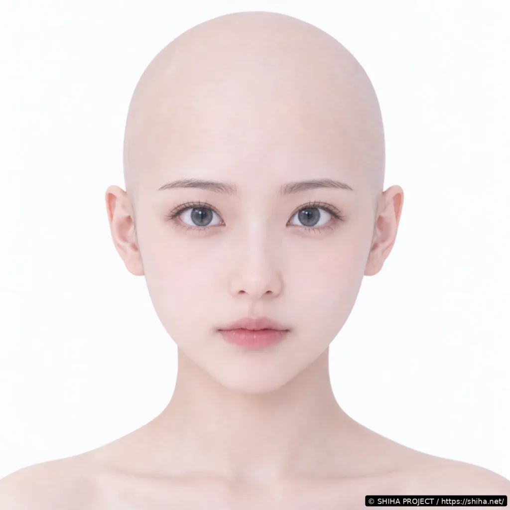 森野詩葉専用3D頭部設計用のスキンヘッド正面Identity Reference