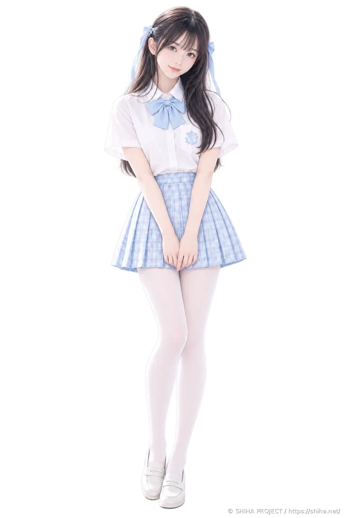 背景透過の夏制服姿の森野詩葉全身立ち絵